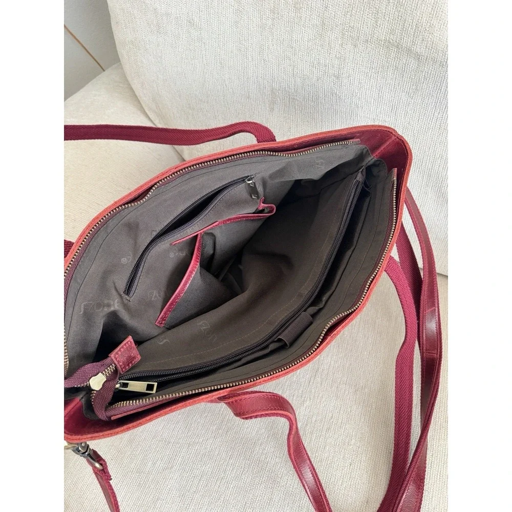 Leather Tote Shoulder Bag Red Laptop Szone Minimal Chic Large Travel Work